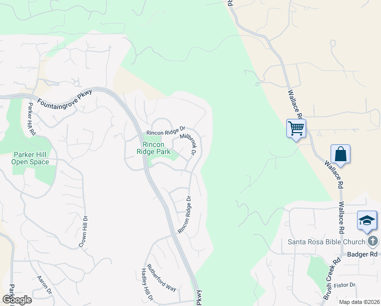 map of restaurants, bars, coffee shops, grocery stores, and more near 3925 Millbrook Drive in Santa Rosa