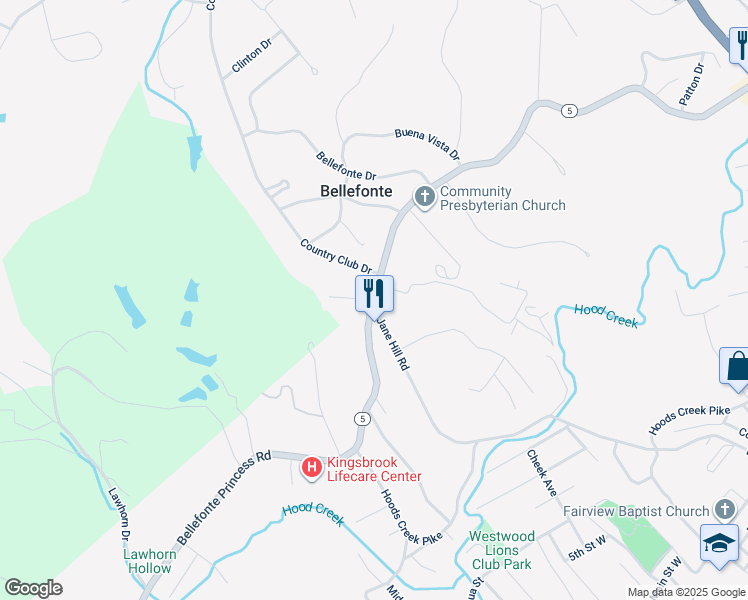 map of restaurants, bars, coffee shops, grocery stores, and more near 899 Bellefonte Princess Road in Westwood