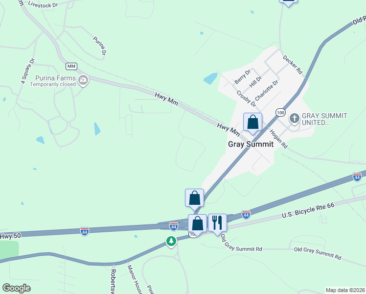 map of restaurants, bars, coffee shops, grocery stores, and more near 2281 Pine Lake Loop in Gray Summit