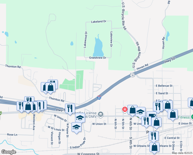 map of restaurants, bars, coffee shops, grocery stores, and more near 611 North Monroe Street in Pacific