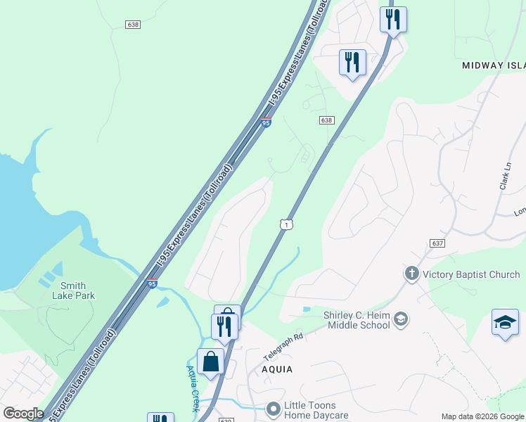 map of restaurants, bars, coffee shops, grocery stores, and more near 1002 Wind Ridge Drive in Stafford