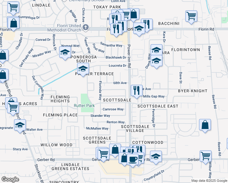 map of restaurants, bars, coffee shops, grocery stores, and more near 7904 Hartwick Way in Sacramento