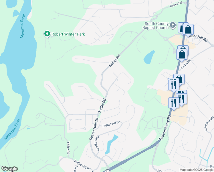 map of restaurants, bars, coffee shops, grocery stores, and more near 5576 Kellridge Lane in St. Louis