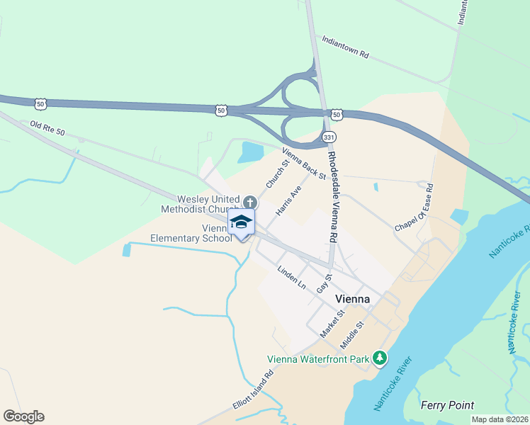 map of restaurants, bars, coffee shops, grocery stores, and more near 4607 Church Street in Vienna