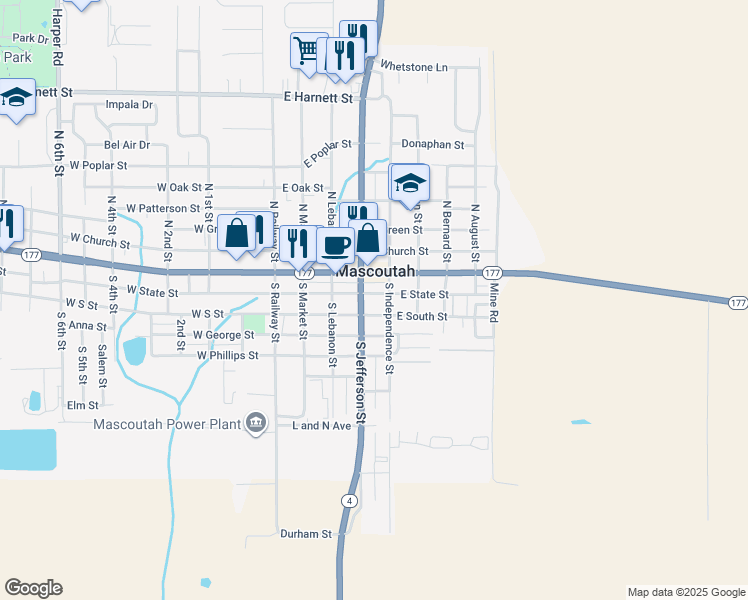 map of restaurants, bars, coffee shops, grocery stores, and more near in Mascoutah