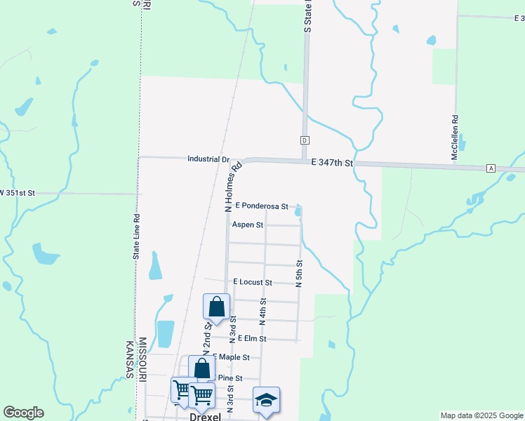 map of restaurants, bars, coffee shops, grocery stores, and more near 346 East Ponderosa Street in Drexel