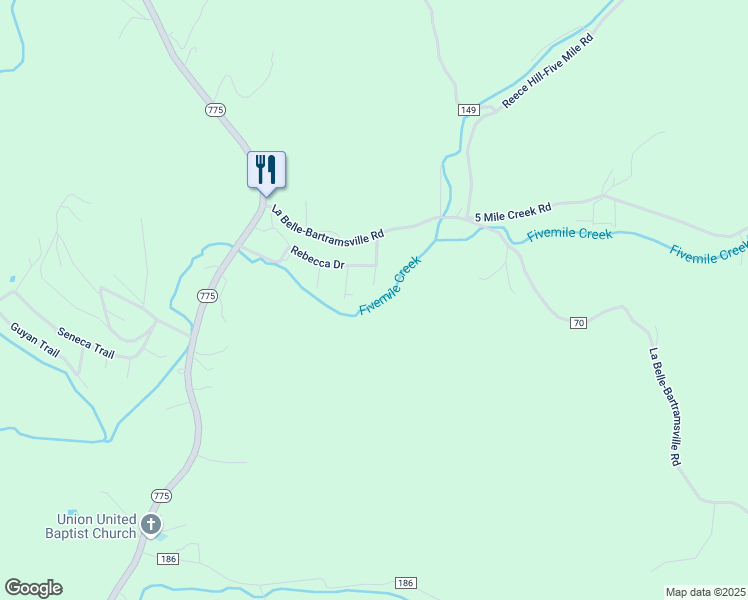 map of restaurants, bars, coffee shops, grocery stores, and more near 123 Township Road 340 in Proctorville