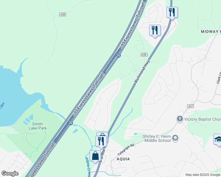 map of restaurants, bars, coffee shops, grocery stores, and more near 308 Kings Crest Drive in Stafford