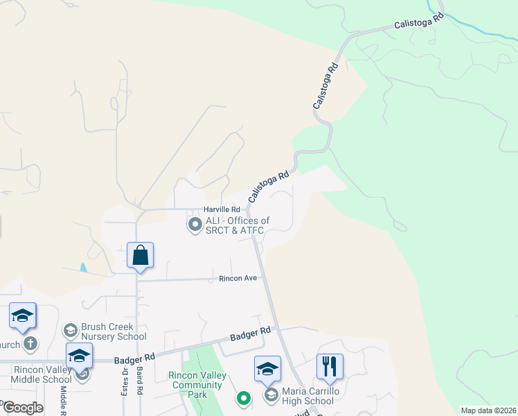 map of restaurants, bars, coffee shops, grocery stores, and more near 5035 Harville Road in Santa Rosa