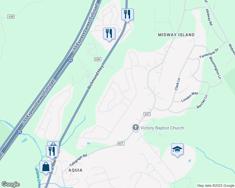 map of restaurants, bars, coffee shops, grocery stores, and more near 36 Hot Springs Way in Stafford