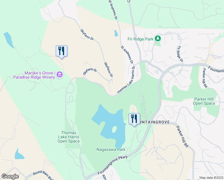 map of restaurants, bars, coffee shops, grocery stores, and more near 3744 Skyfarm Drive in Santa Rosa