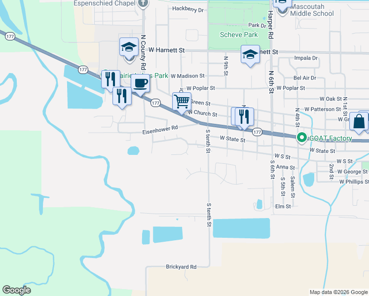 map of restaurants, bars, coffee shops, grocery stores, and more near 1228 Winding Oaks Lane in Mascoutah