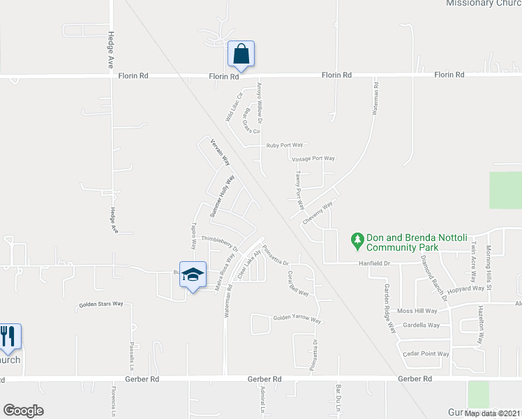 map of restaurants, bars, coffee shops, grocery stores, and more near 9269 Red Thistle Court in Sacramento