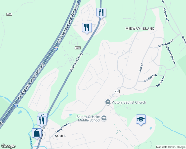 map of restaurants, bars, coffee shops, grocery stores, and more near 38 Hot Springs Way in Stafford