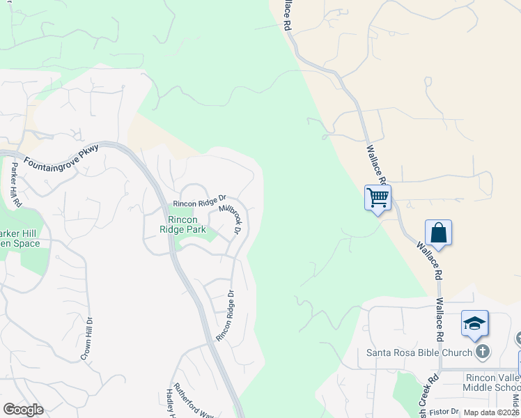 map of restaurants, bars, coffee shops, grocery stores, and more near 3929 Rincon Ridge Drive in Santa Rosa