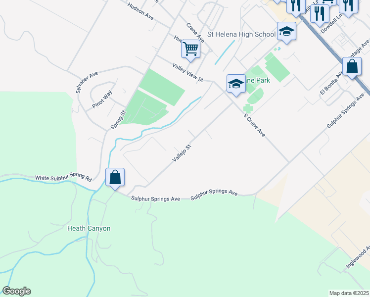 map of restaurants, bars, coffee shops, grocery stores, and more near 2208 Vallejo Street in St. Helena