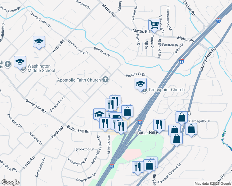 map of restaurants, bars, coffee shops, grocery stores, and more near in St. Louis