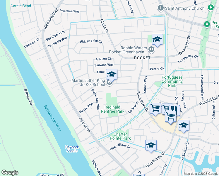 map of restaurants, bars, coffee shops, grocery stores, and more near 480 Little River Way in Sacramento