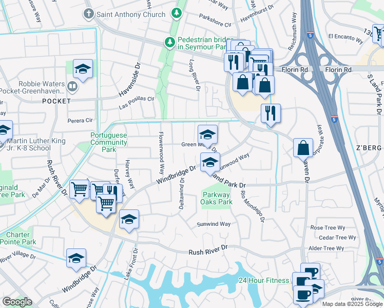 map of restaurants, bars, coffee shops, grocery stores, and more near 19 Green Mist Court in Sacramento