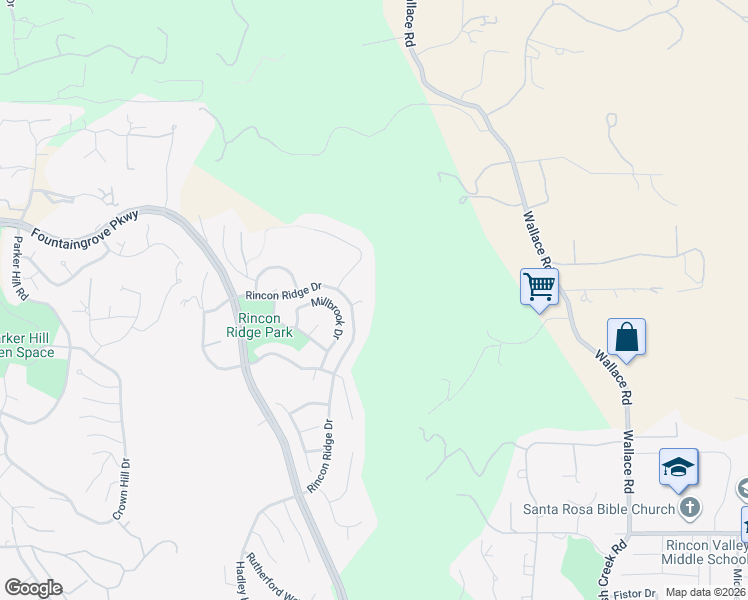 map of restaurants, bars, coffee shops, grocery stores, and more near 3929 Rincon Ridge Drive in Santa Rosa