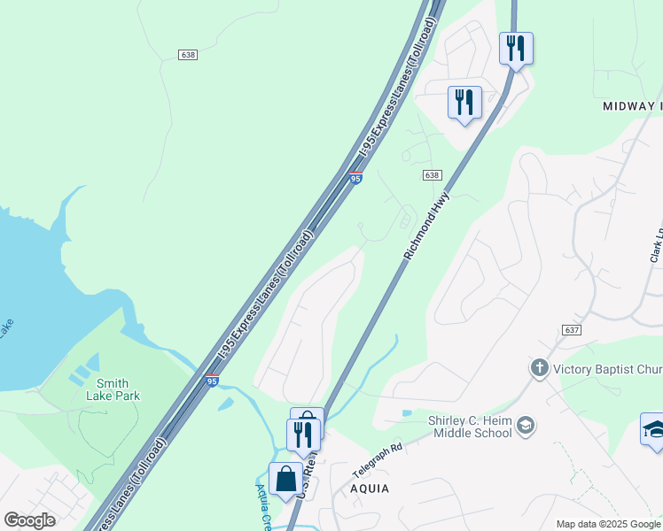 map of restaurants, bars, coffee shops, grocery stores, and more near 301 Kings Crest Drive in Stafford