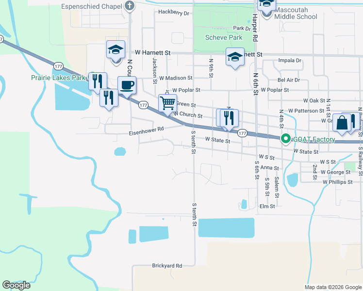 map of restaurants, bars, coffee shops, grocery stores, and more near 1228 Winding Oaks Lane in Mascoutah