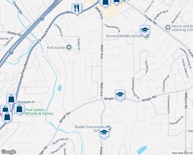 map of restaurants, bars, coffee shops, grocery stores, and more near 4851 Daltrey Court in St. Louis