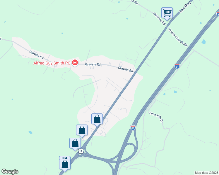 map of restaurants, bars, coffee shops, grocery stores, and more near 54 Cedar Point Lane in Harrisonburg