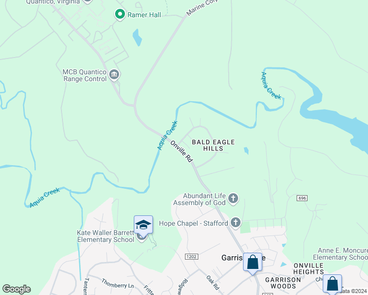 map of restaurants, bars, coffee shops, grocery stores, and more near 51 Hulvey Drive in Stafford