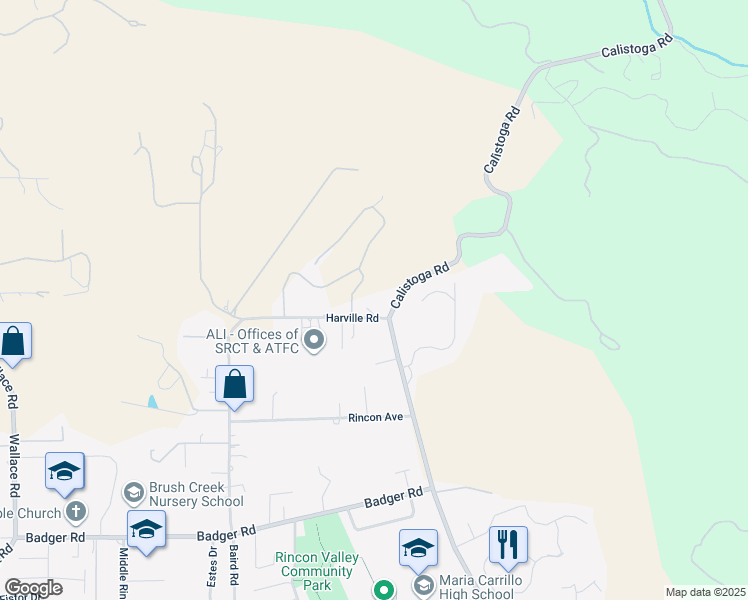 map of restaurants, bars, coffee shops, grocery stores, and more near 5035 Harville Road in Santa Rosa