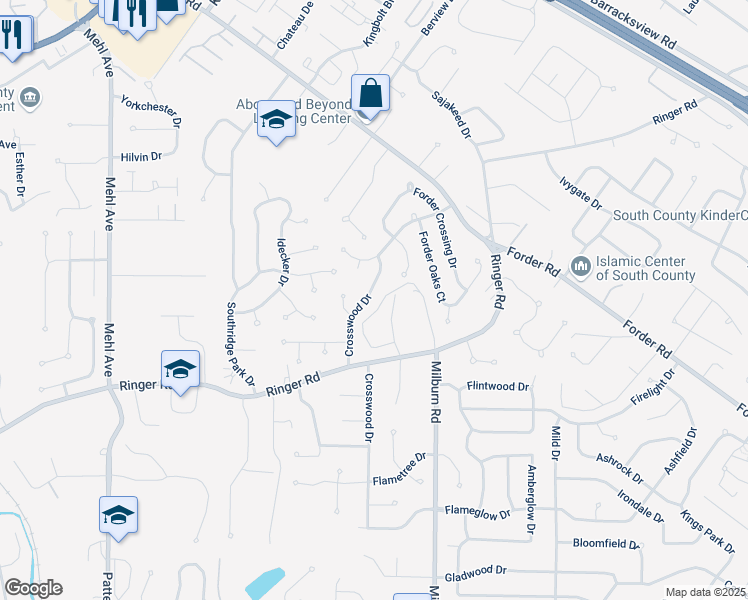 map of restaurants, bars, coffee shops, grocery stores, and more near 4848 Crosswood Drive in St. Louis