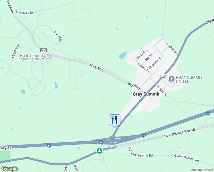 map of restaurants, bars, coffee shops, grocery stores, and more near 2130 Pine Tree Lane in Gray Summit