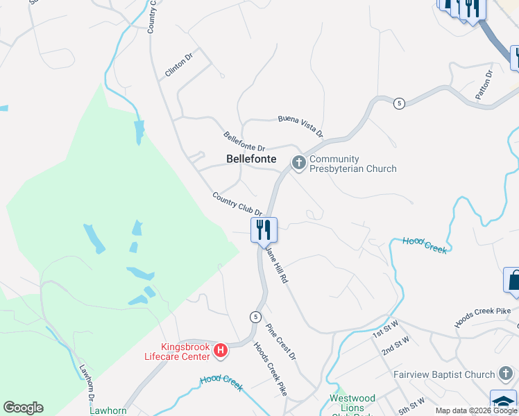 map of restaurants, bars, coffee shops, grocery stores, and more near 713 Kentucky 5 in Ashland