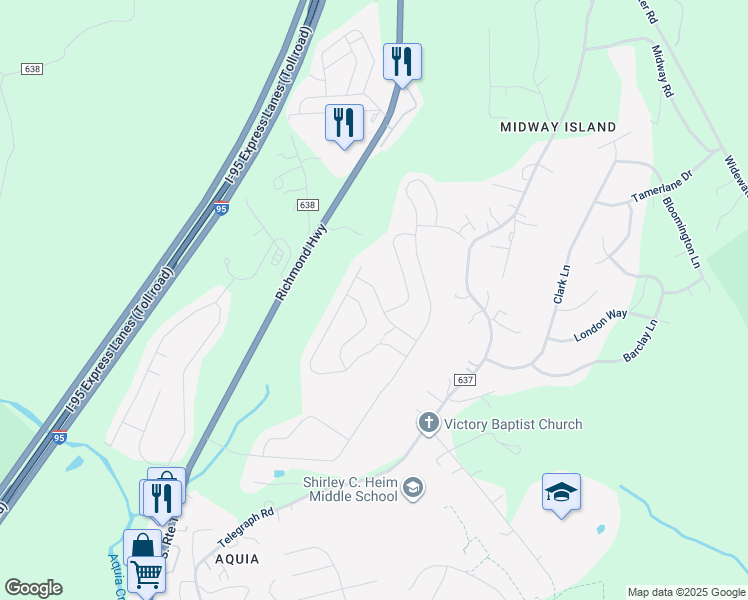 map of restaurants, bars, coffee shops, grocery stores, and more near 29 Carlsbad Drive in Stafford