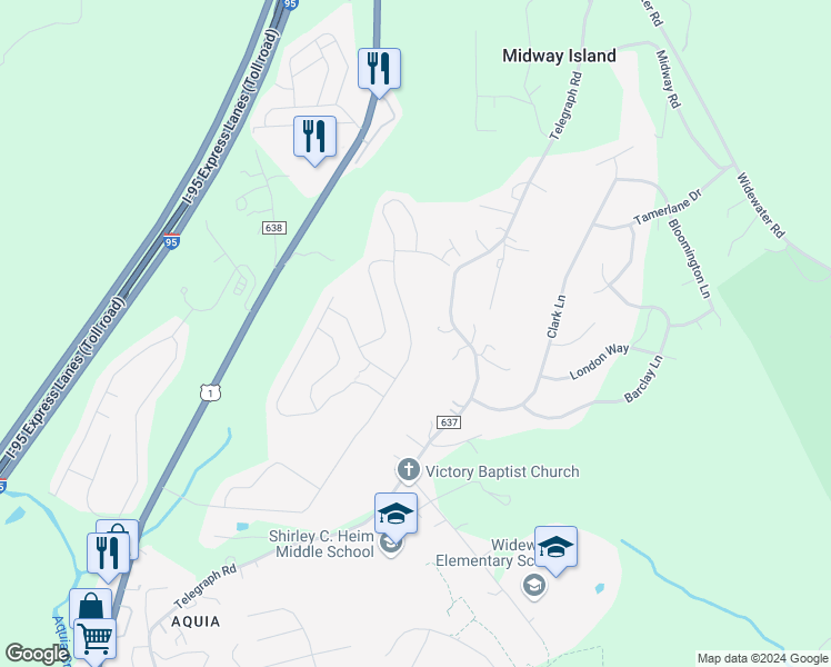 map of restaurants, bars, coffee shops, grocery stores, and more near 172 Olympic Drive in Stafford