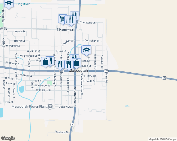 map of restaurants, bars, coffee shops, grocery stores, and more near 422 East Main Street in Mascoutah