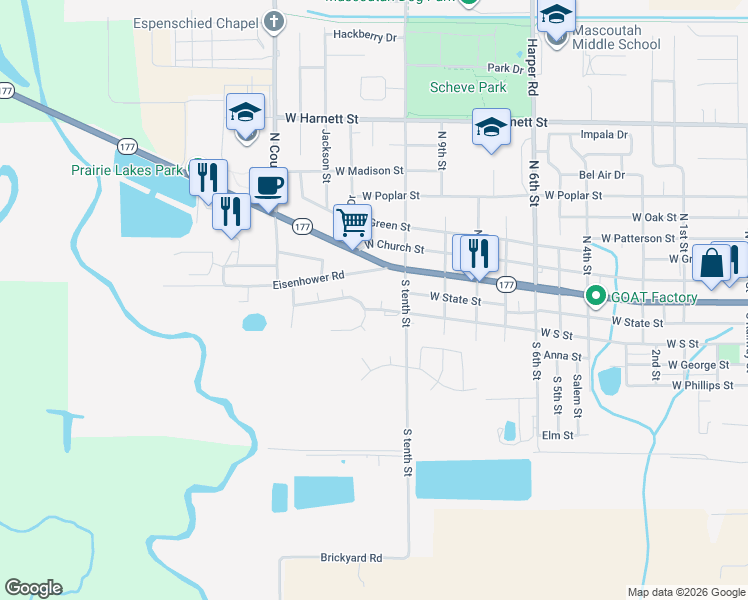 map of restaurants, bars, coffee shops, grocery stores, and more near 1228 Winding Oaks Lane in Mascoutah