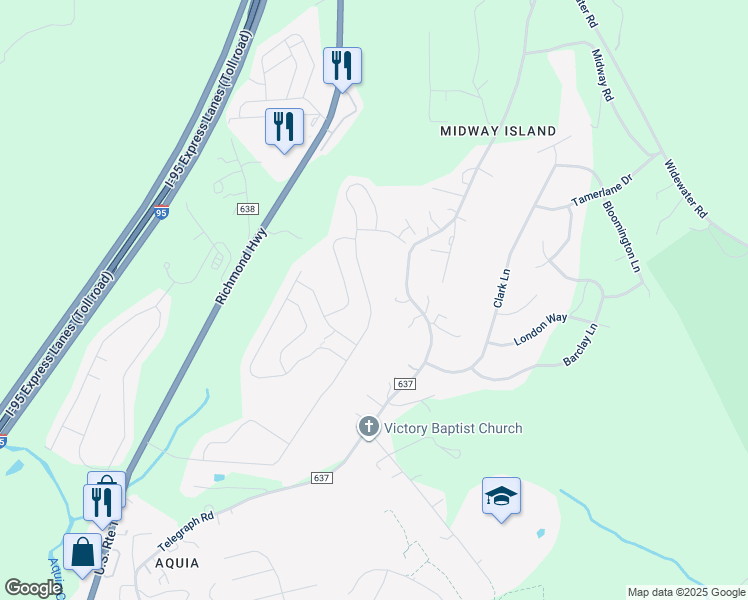 map of restaurants, bars, coffee shops, grocery stores, and more near 174 Olympic Drive in Stafford