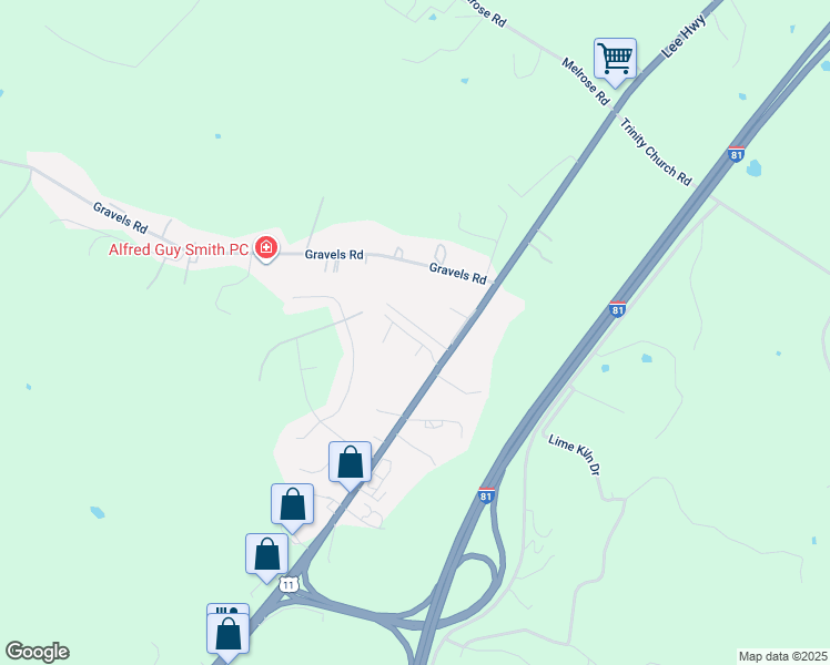 map of restaurants, bars, coffee shops, grocery stores, and more near 96 Cedar Point Lane in Harrisonburg