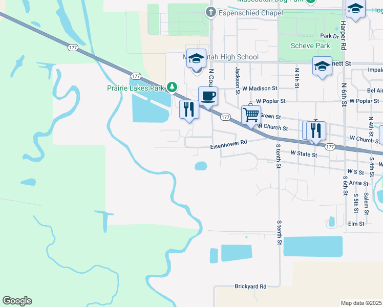 map of restaurants, bars, coffee shops, grocery stores, and more near 1410 Eisenhower Road in Mascoutah