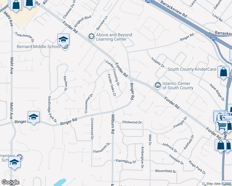 map of restaurants, bars, coffee shops, grocery stores, and more near 4863 Forder Oaks Court in St. Louis