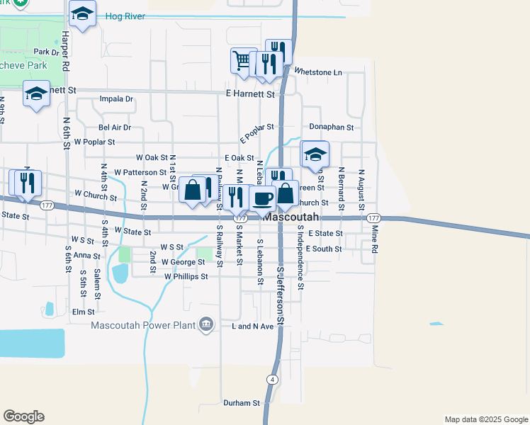 map of restaurants, bars, coffee shops, grocery stores, and more near 214 East Main Street in Mascoutah