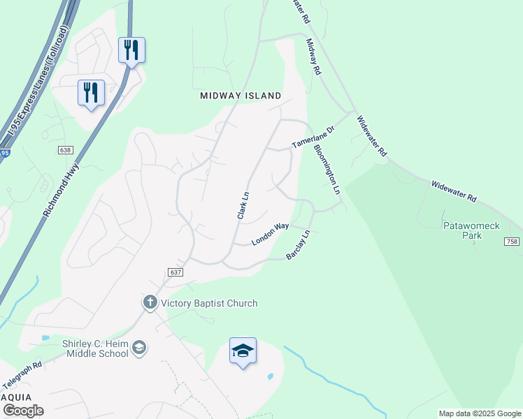 map of restaurants, bars, coffee shops, grocery stores, and more near 11 Captain Johns Cove in Stafford