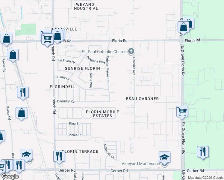 map of restaurants, bars, coffee shops, grocery stores, and more near 8672 Sceptre Court in Sacramento