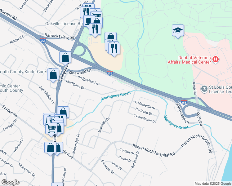 map of restaurants, bars, coffee shops, grocery stores, and more near 131 West Marseille Drive in St. Louis