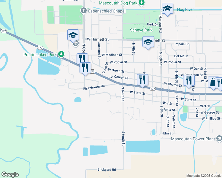 map of restaurants, bars, coffee shops, grocery stores, and more near 1034 West Main Street in Mascoutah