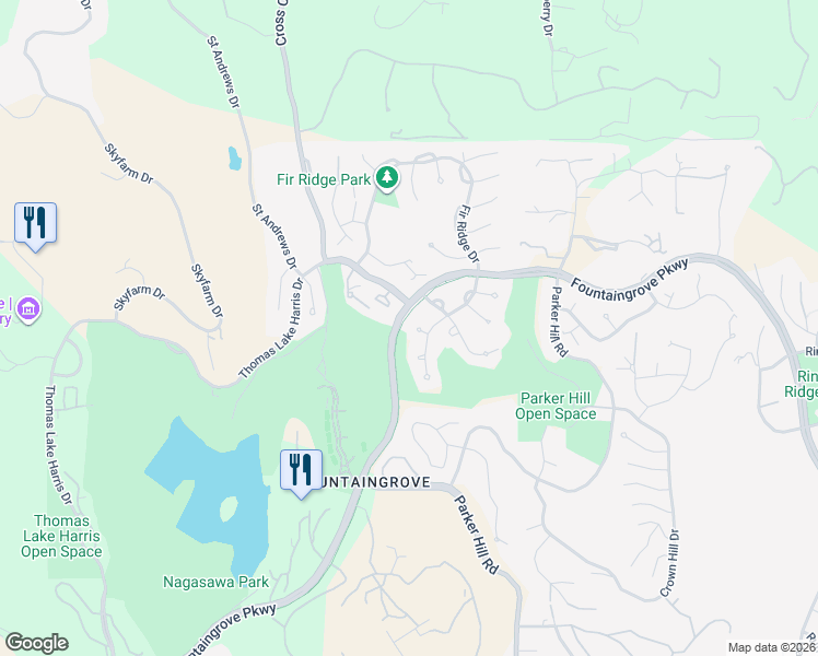 map of restaurants, bars, coffee shops, grocery stores, and more near 3573 Fir Hollow Court in Santa Rosa