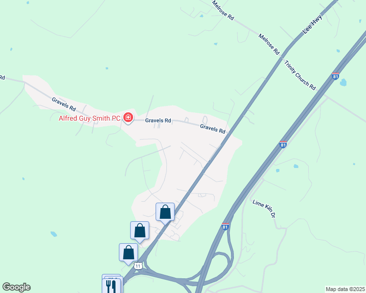 map of restaurants, bars, coffee shops, grocery stores, and more near Cedar Point Lane in Rockingham County