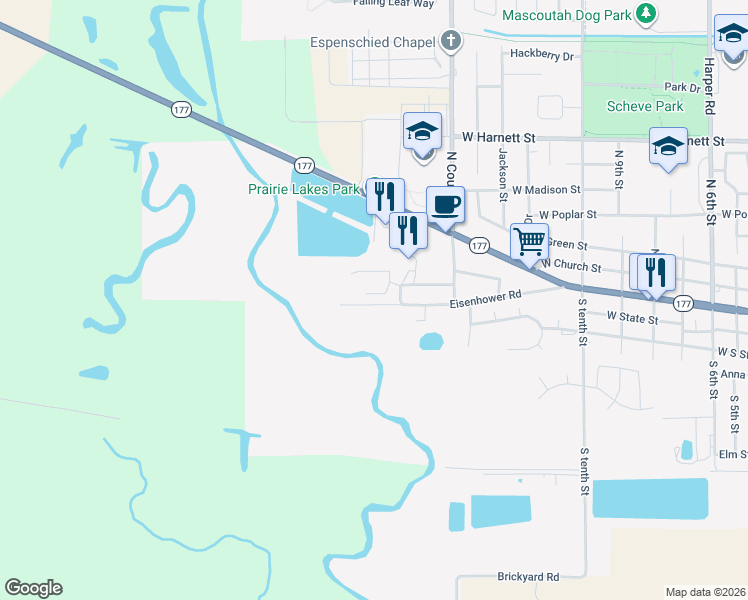 map of restaurants, bars, coffee shops, grocery stores, and more near 1443-1599 Eisenhower Road in Mascoutah