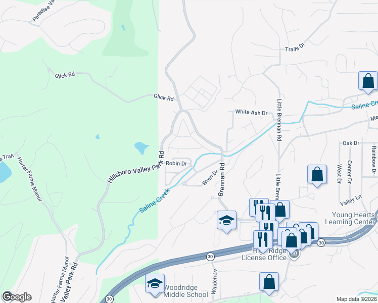 map of restaurants, bars, coffee shops, grocery stores, and more near 1645 South Golden Circle in High Ridge
